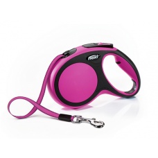 FLEXI New Comfort M Tape 5 m Поводок-рулетка, лента, черный/розовый, до 25 кг