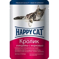 ХэппиКэт паучи для кошек в соусе, кролик, индейка, морковь, 0,1 кг 1002316
