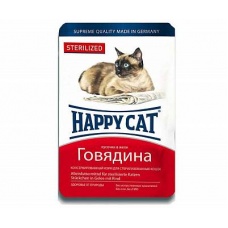 ХэппиКэт паучи для стерилизованных кошек в желе, говядина кусочки, 0,1 кг 1004212