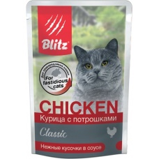 Blitz Classic пауч для кошек кусочки в соусе Курица с потрошками, 24 шт