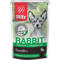 Blitz Sensitive пауч для стерилизованных кошек и котов, кролик с индейкой, 24 шт